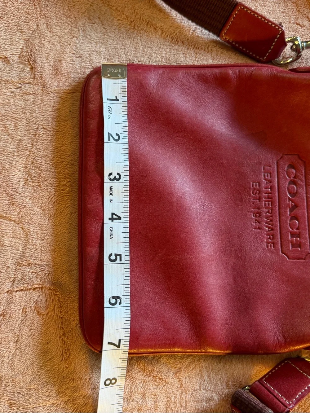 Coach Burgundy Leather Messenger Crossbody with Brown Strap